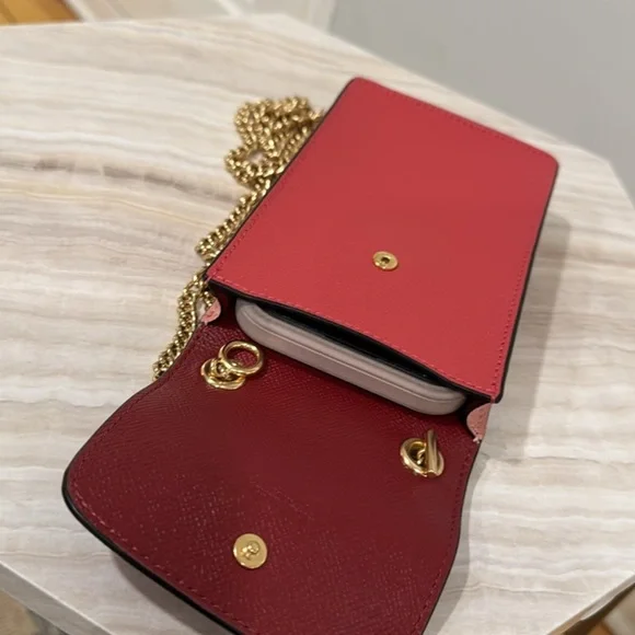 Coach Red Crossbody Bag with Gold Chain Strap. - Picture 6 of 8